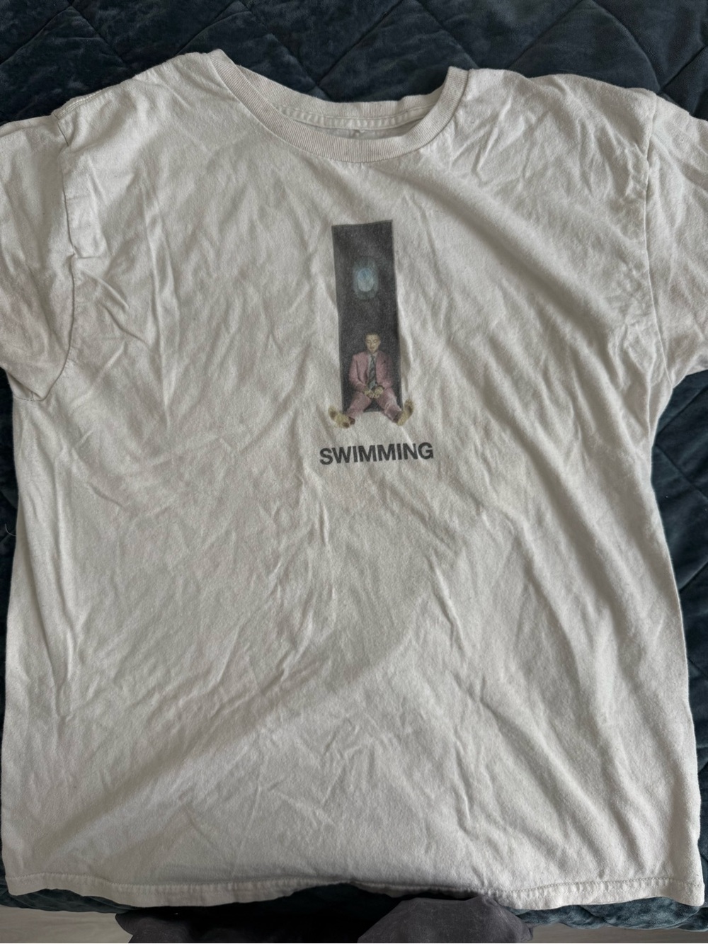 White 'Swimming' Graphic Short Sleeve Tee